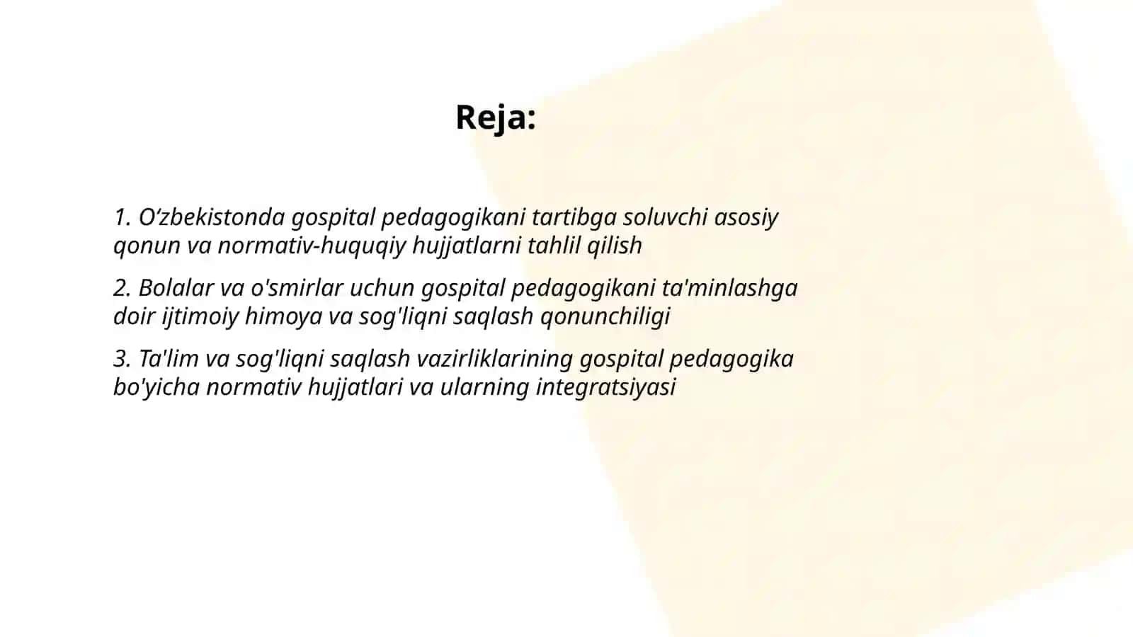 Gospital pedagogikaning me'yoriy huquqiy bazasini tahlil qilish 2