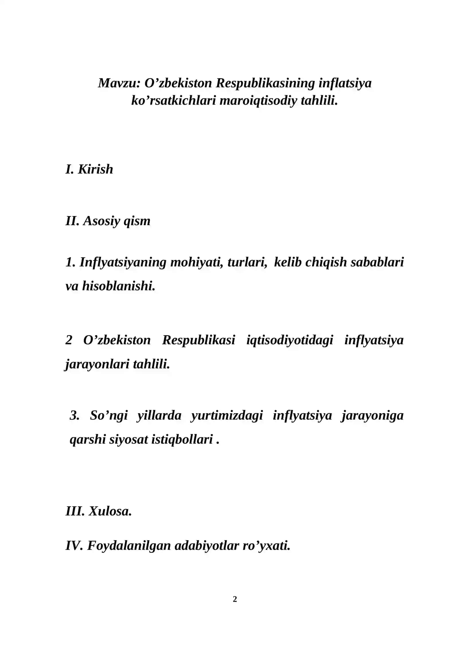 O’zbekiston Respublikasining inflatsiya ko’rsatkichlari maroiqtisodiy tahlili 2