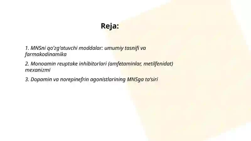 MNS faliyotini qo'zg'atuvchi moddalari farmakologiyasi 2