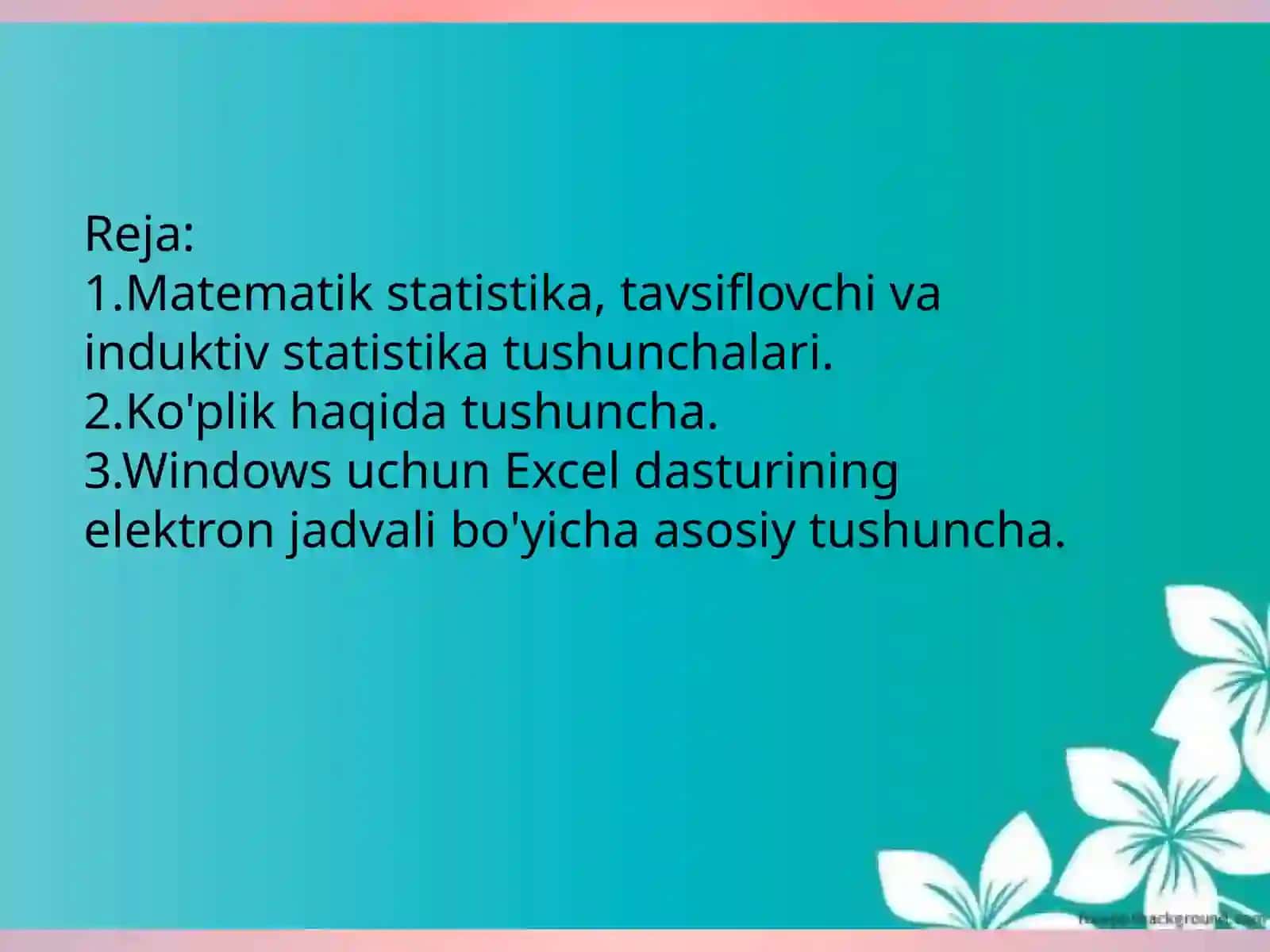 MatemtikstatistikaningtushunchalariExcelvaSPSSkampyuterdasturlaridama`lumotlarnitashkilqlish 2