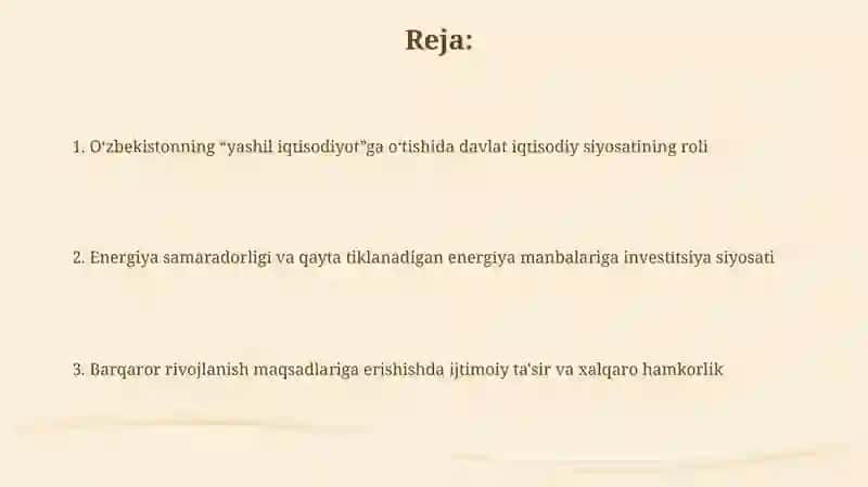 Oʻzbekistonning yashil iqtisodiyotga oʻtishida davlat iqtisodiy siyosati 2