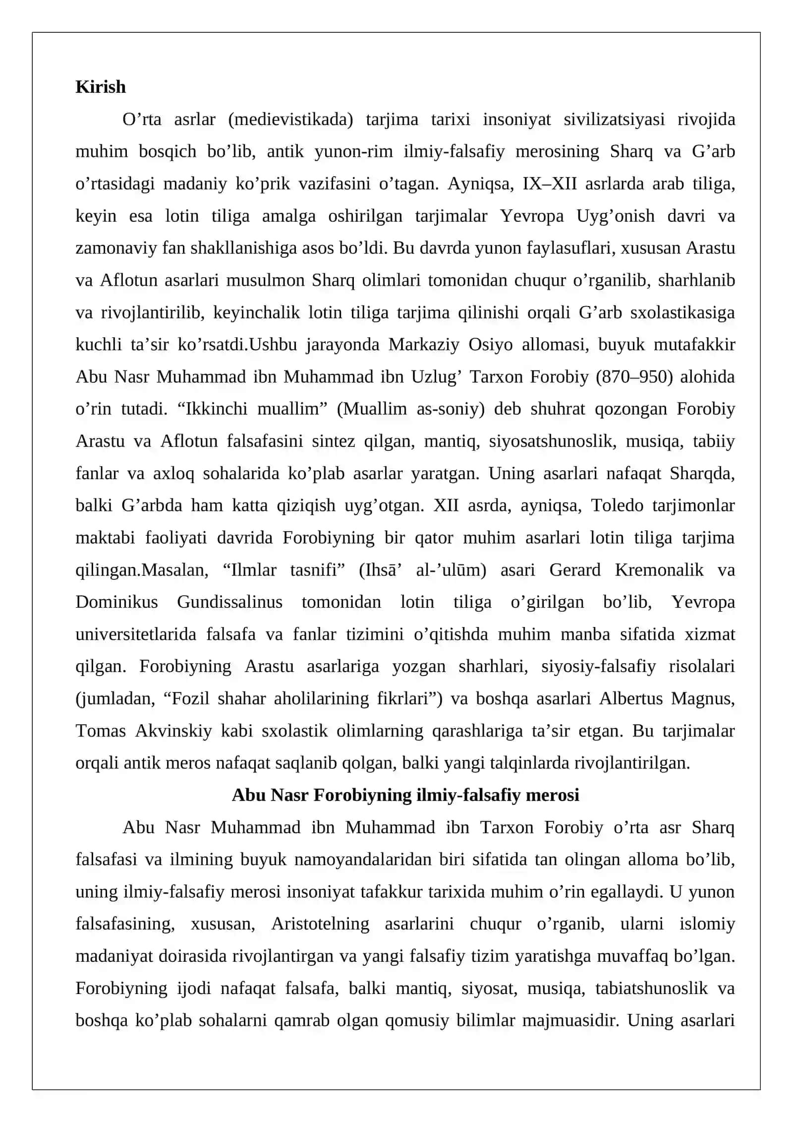 Abu Nasr Forobiyning lotin tiliga tarjima qilingan asarlari va ularning fan tarixidagi ahamiyati 2