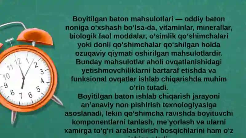BOYITILGAN BATON MAHSULOTLARINI ISHLAB CHIQARISH TEXNOLOGIK JARAYONLARI 2