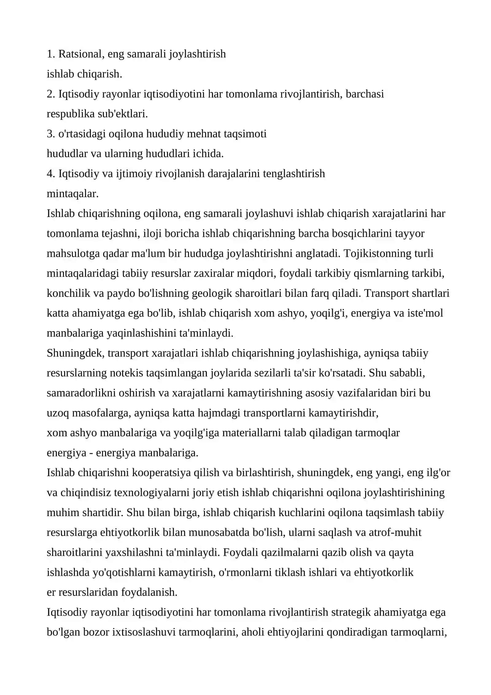 Namunalar, tamoyillar va omillar ishlab chiqarish kuchlarini joylashtirish 2