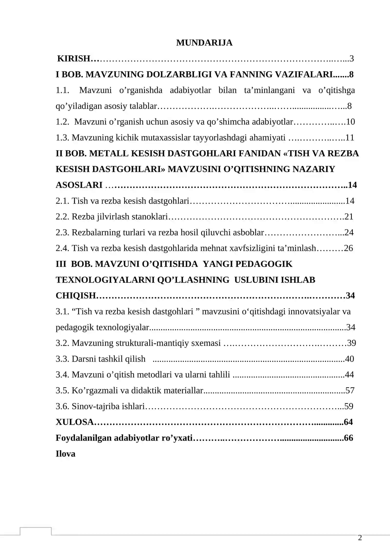 «Metall kesish dastgohlari» fanidan «tish va rezba kesish dastgohlari» mavzusini o’qitishda yangi pedagogik texnologiyalarni qo’llash 2