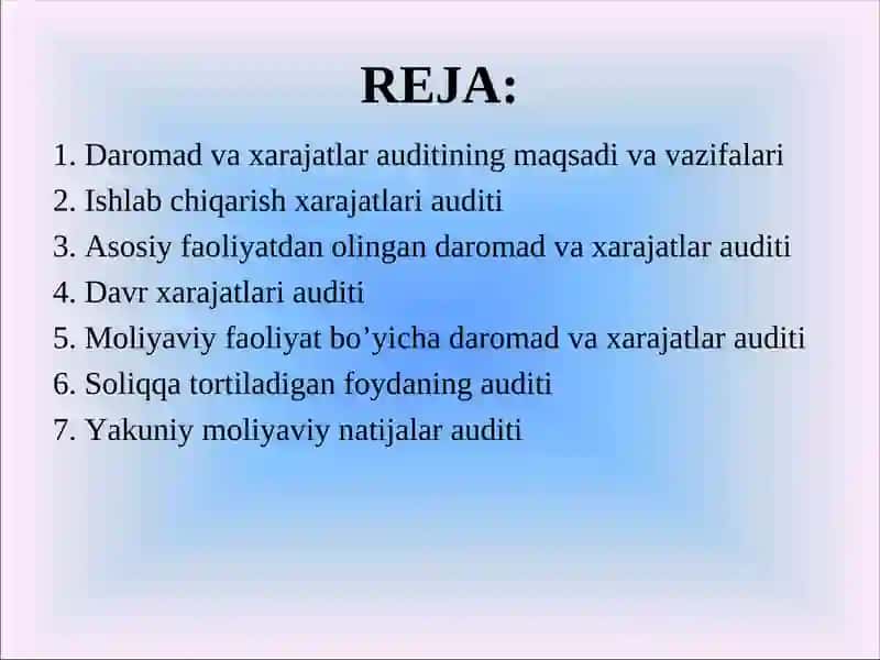 DAROMAD VA XARAJATLAR AUDITI 2