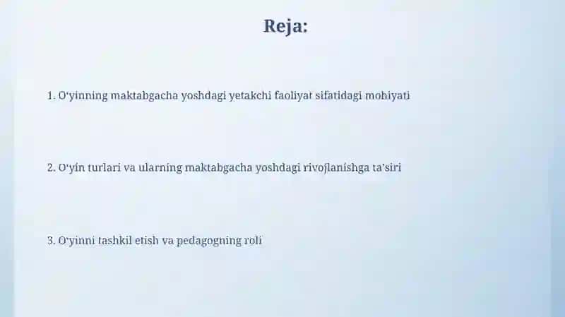 Maktabgacha yoshida o'yinning etakchi faoliyat sifatida ahamiyati 2