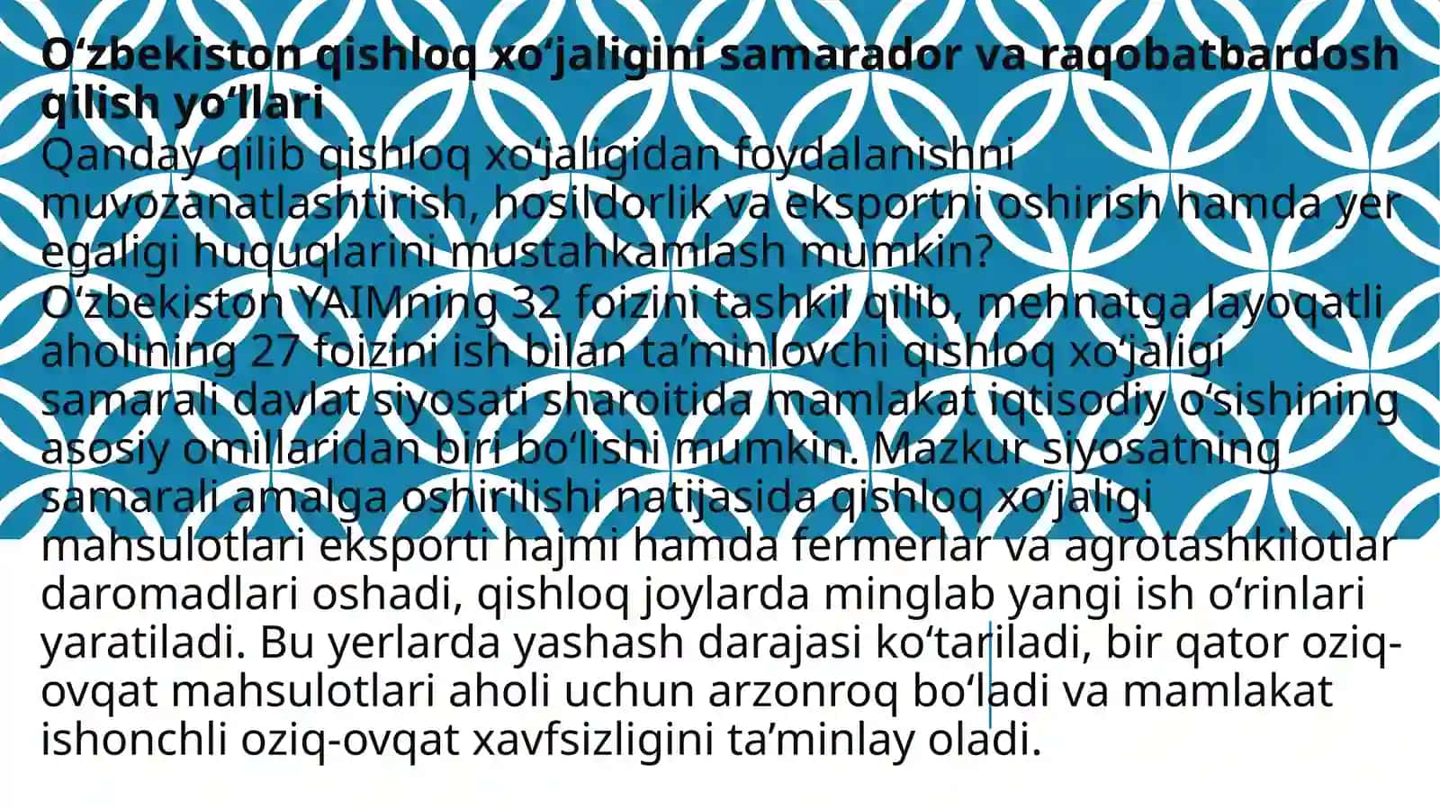 O‘zbekiston Qishloq xo‘jaligini samarador va qobat bardosh qilib qo‘llash yo‘llari 2