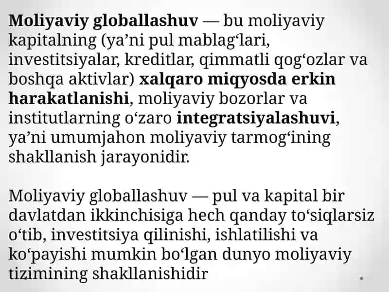 Moliyaviy globallashuv va xalqaro moliyaviy integratsiya 2