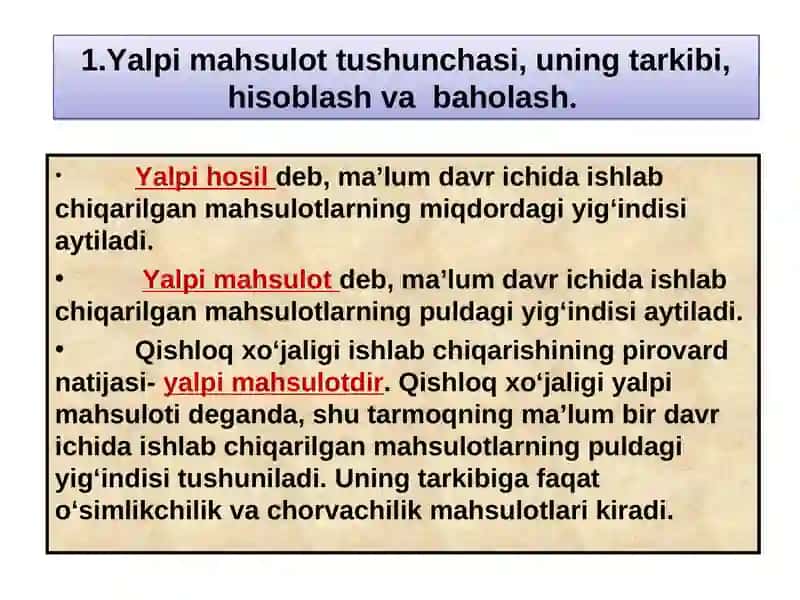 Qishloq xo‘jaligi yalpi va tovar maxsulotlarini kengaytirilgan takror ishlab chiqarish 2