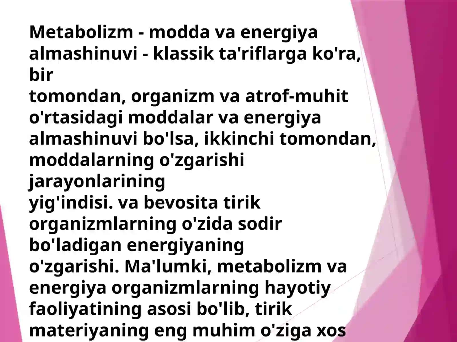 METABOLIZM JARAYONIDA ENERGIYANING HOSIL BOʻLISHI VA SARFLANISHI 2