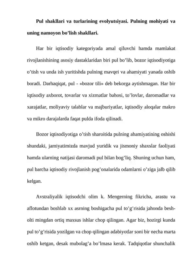 Pulning shakillari va turlarining evolyutsiyasi 2