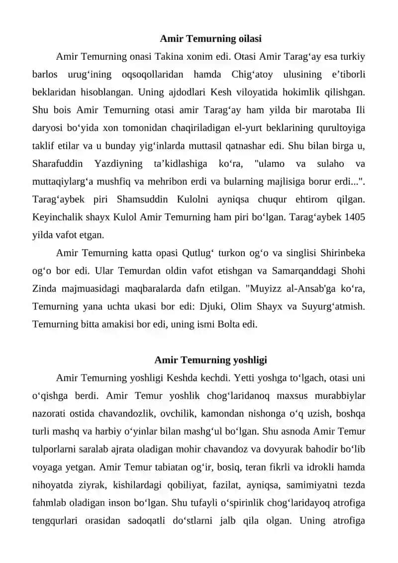 Amir Temurning hayoti va ijodi 2