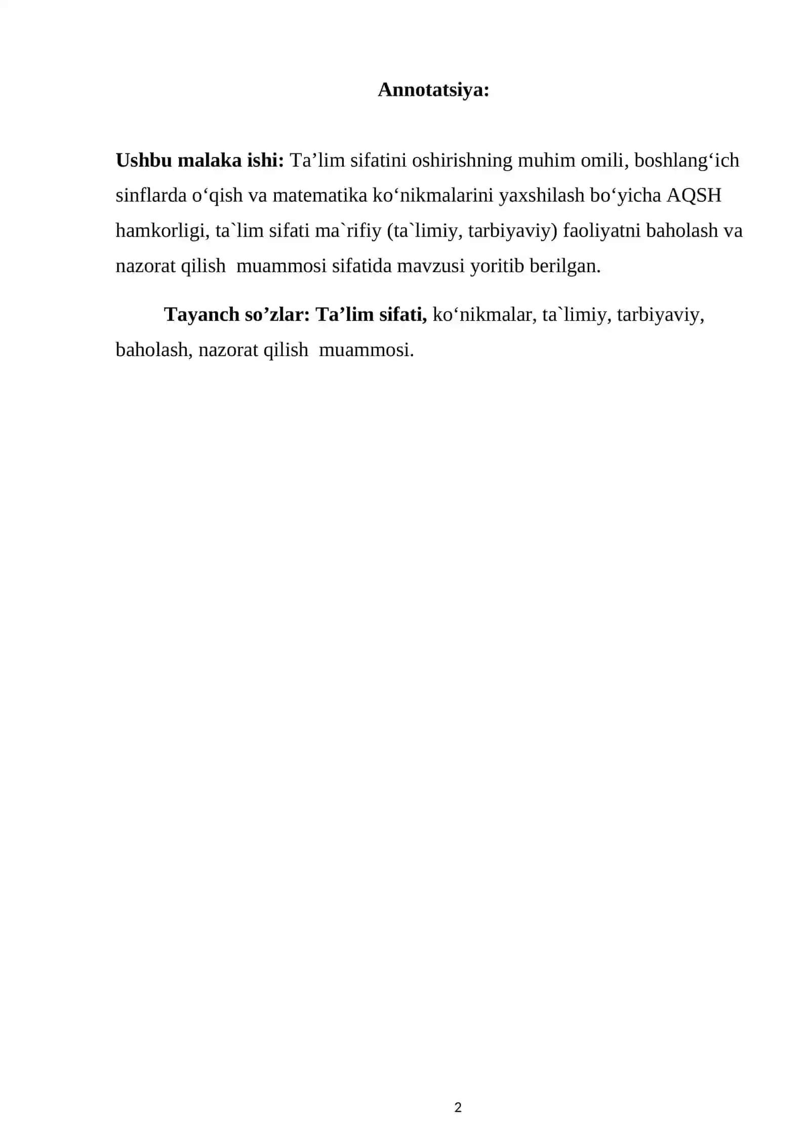 Boshlang'ich sinflarda xalqaro baholash dasturiga ko’ra matn va matematik savodhonlik ustida ishlash tajribasi 2