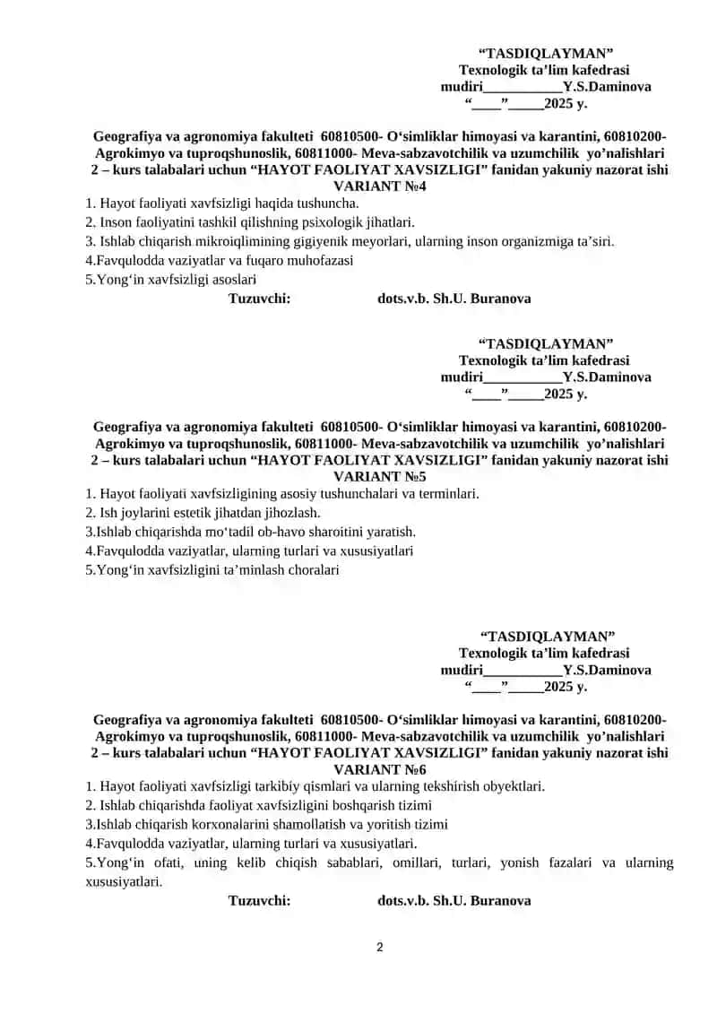Yakuniy savollar 2