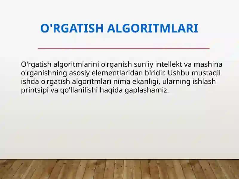O'rgatish Algoritmlari 2