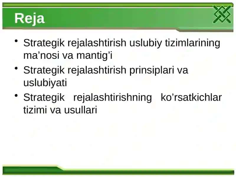 SStrategik rejalashtirishning uslubiyati va uni tashkil etish 2