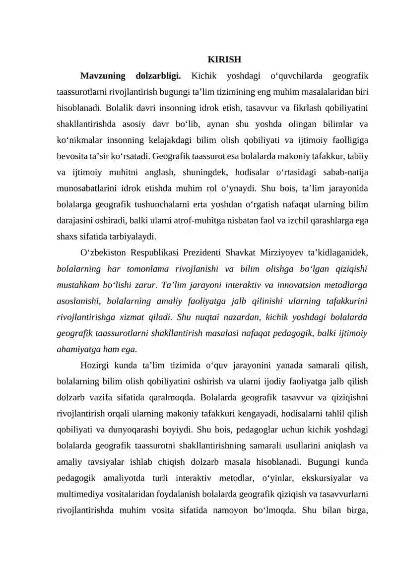 Kichik yoshdagi o‘quvchilarda geografik taassurotni rivojlantirish usulllari 2