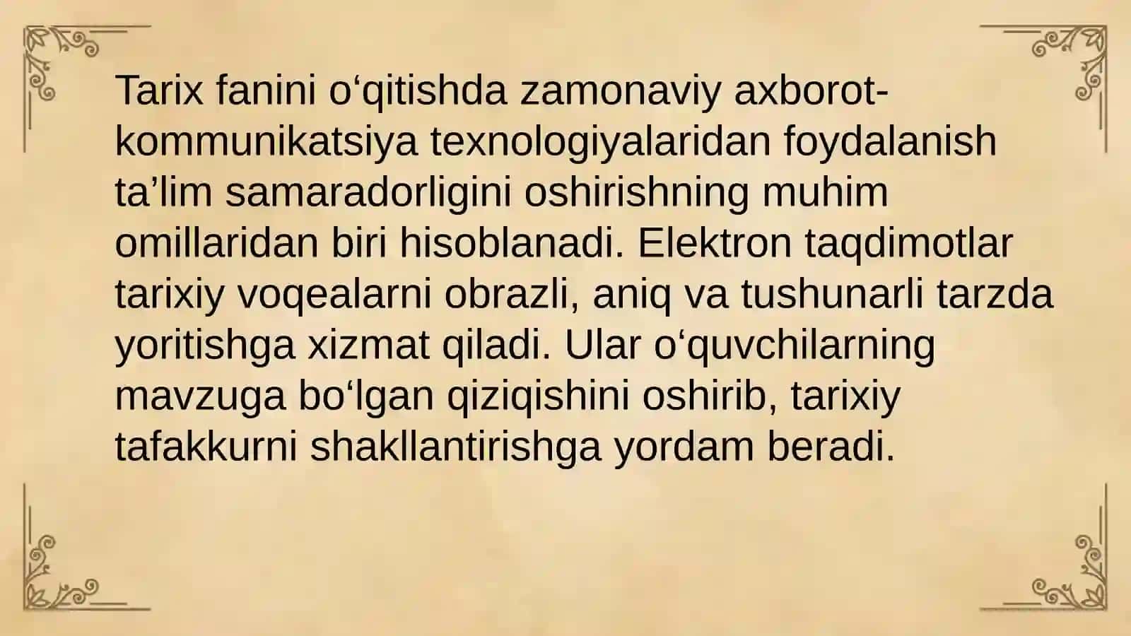 Tarix taʼlimida elektron taqdimot ahamiyat 2