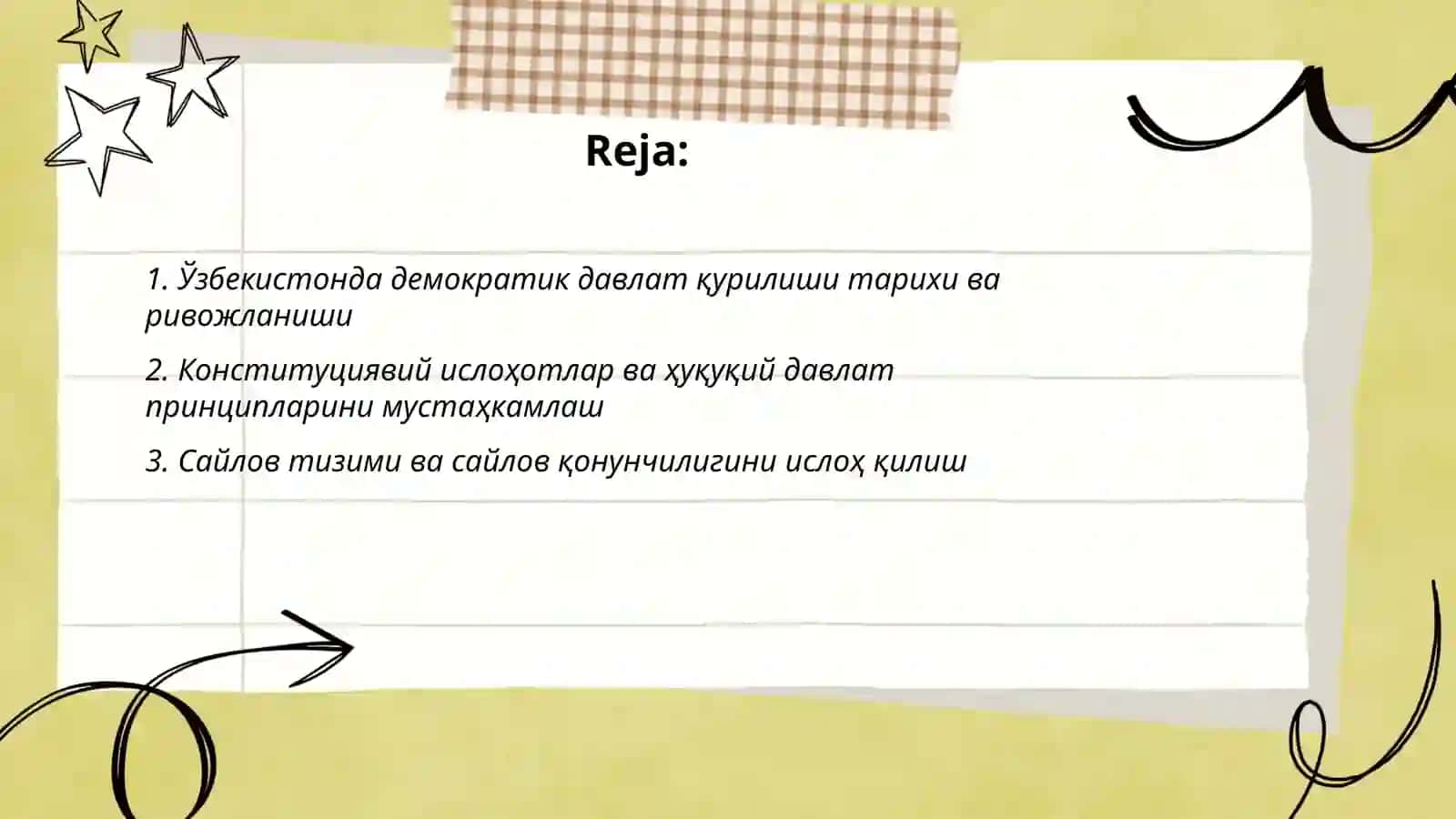 Ўзбекистонда демократик, фуқаролик жамияти асосларининг шаклланиши, амалга оширилган сиёсий ислоҳотлар 2