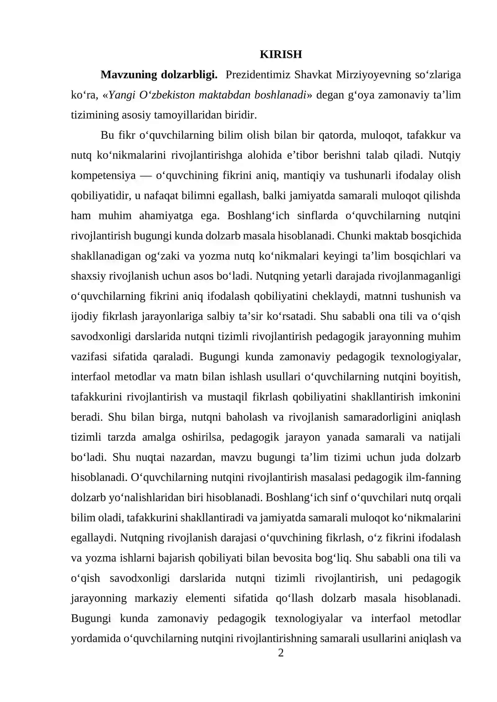 ONA TILI VA O‘QISH SAVODXONLIGI DARSLARIDA O‘QUVCHILAR NUTQINI O‘STIRISH 2