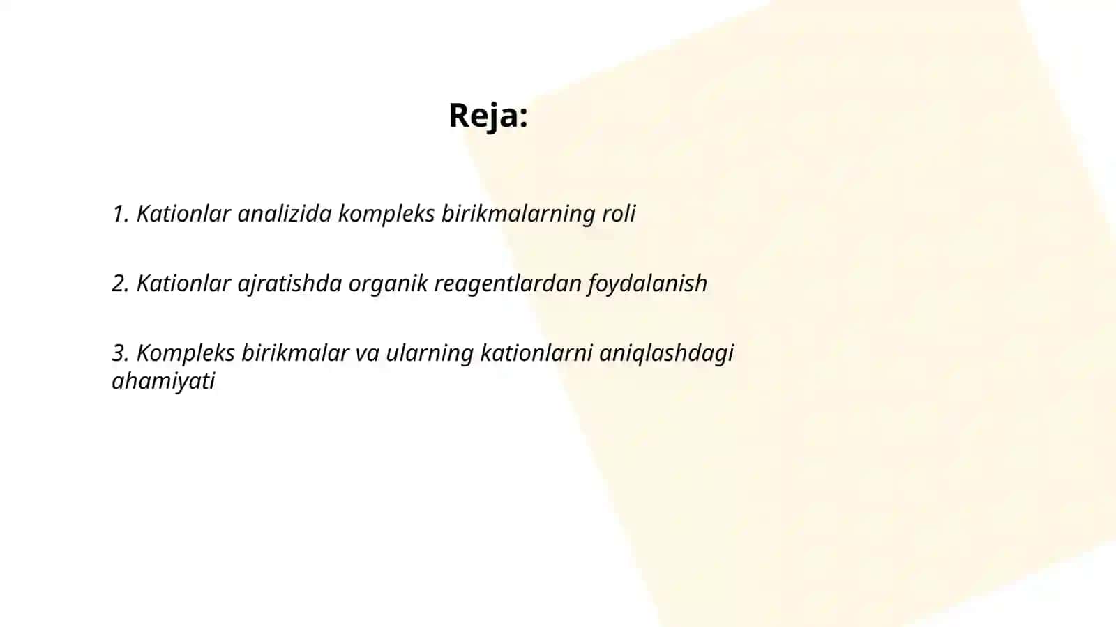 Kationlar analizda kompleks birikmalar va organik reagentlarning ahamiyati 2