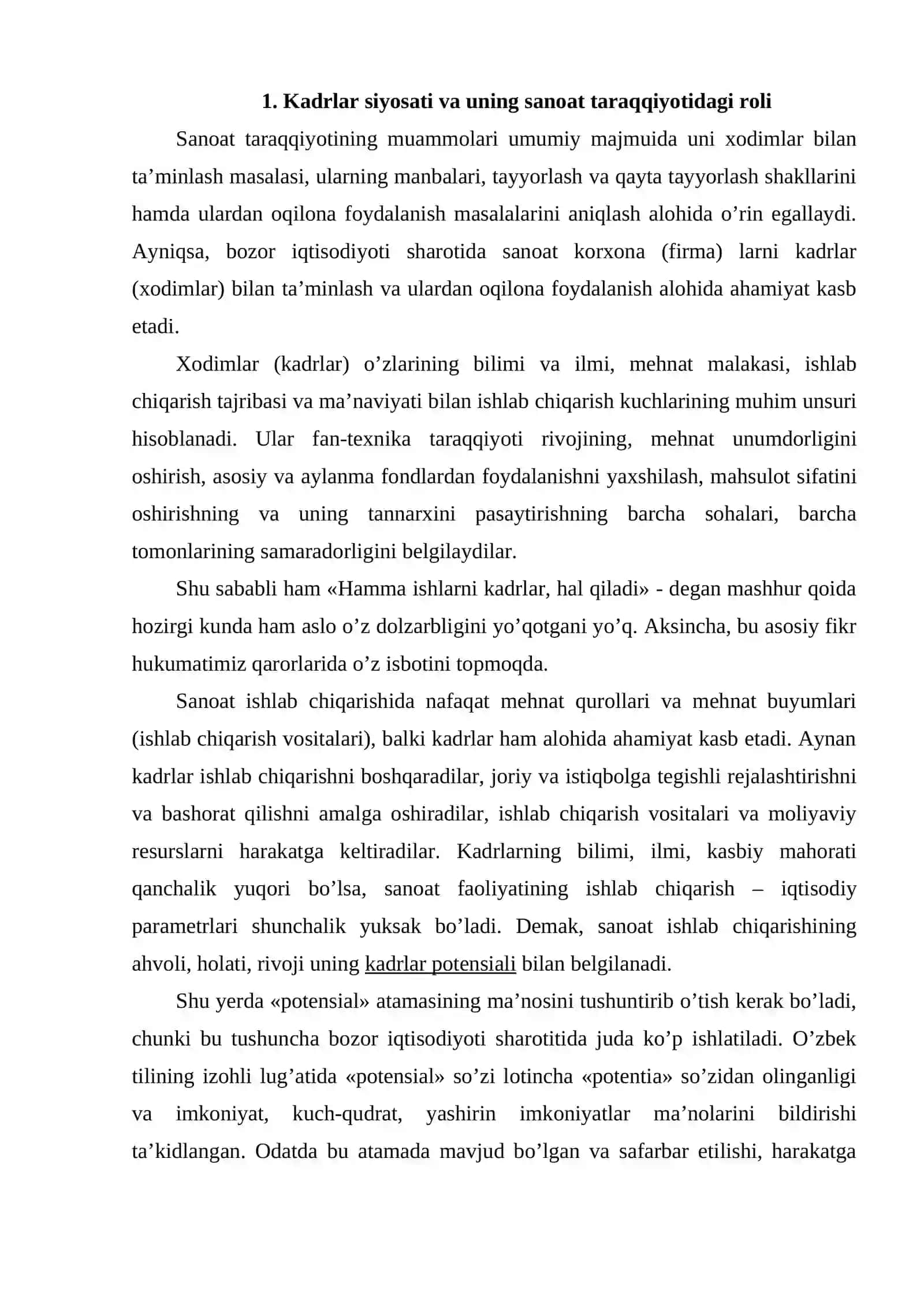 Sanoatda kadrlar va mehnatga haq to’lash 2