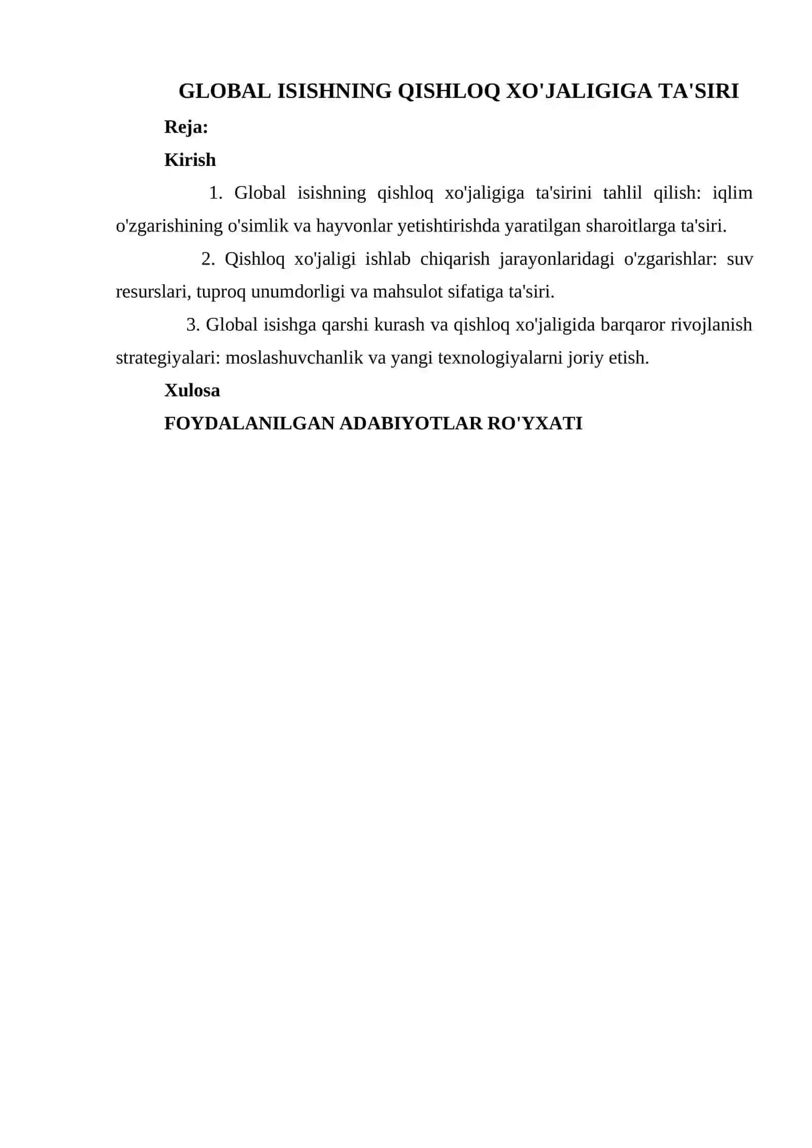 GLOBAL ISISHNING QISHLOQ XO'JALIGIGA TA'SIRI 2