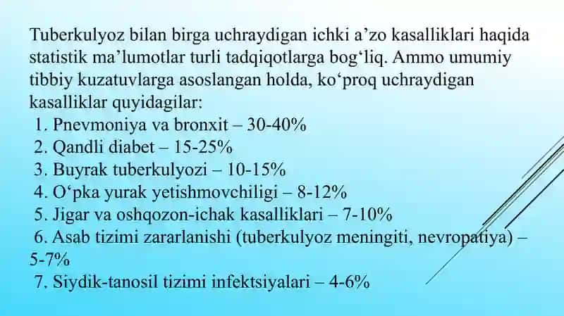 Tuberkulyozning boshqa kasalliklar bilan birga kechishi 2
