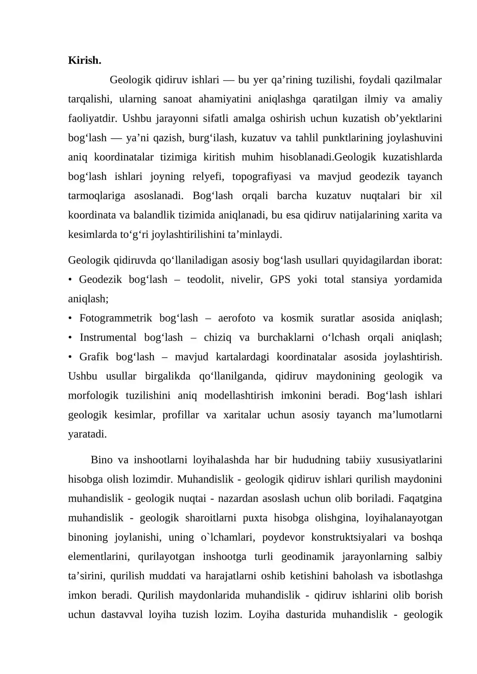 Geologik qidiruv kuzatish ob’yektlarini bog'lash usullari 2