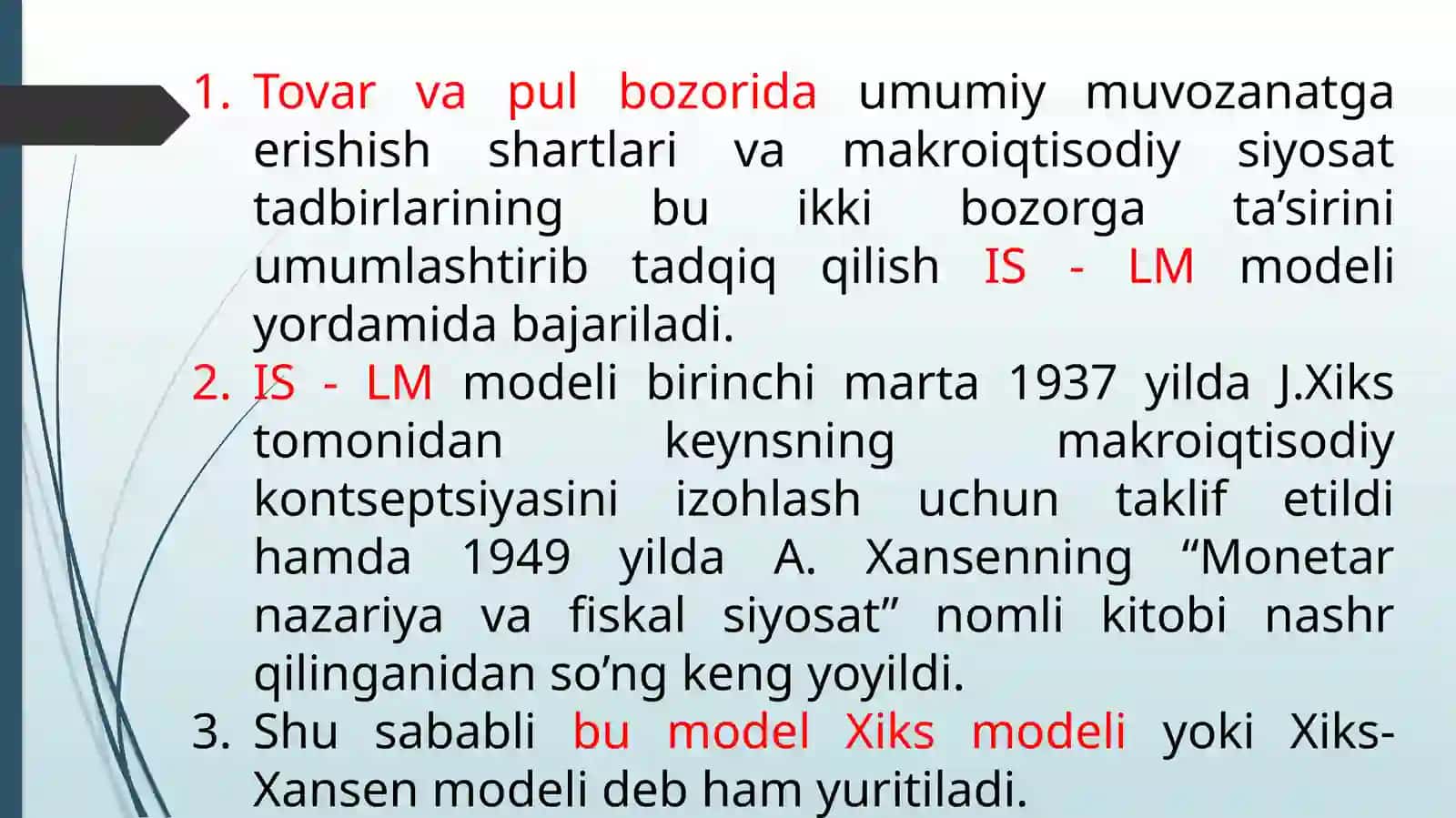 IS-LM modeli shakllanishi va tadbiqi 2