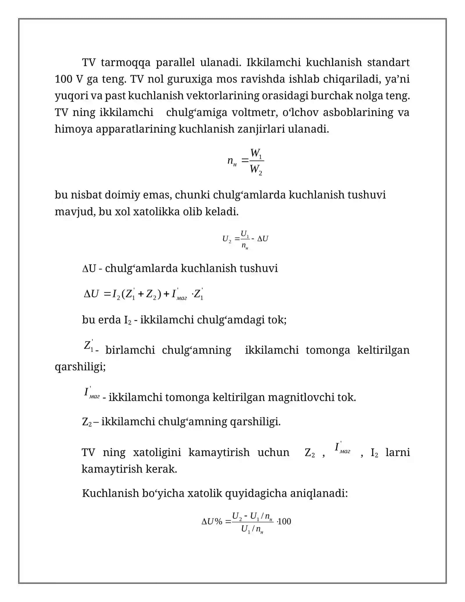 Kuchlanish transformatorlari (TV) haqida umumiy malumotlar 2