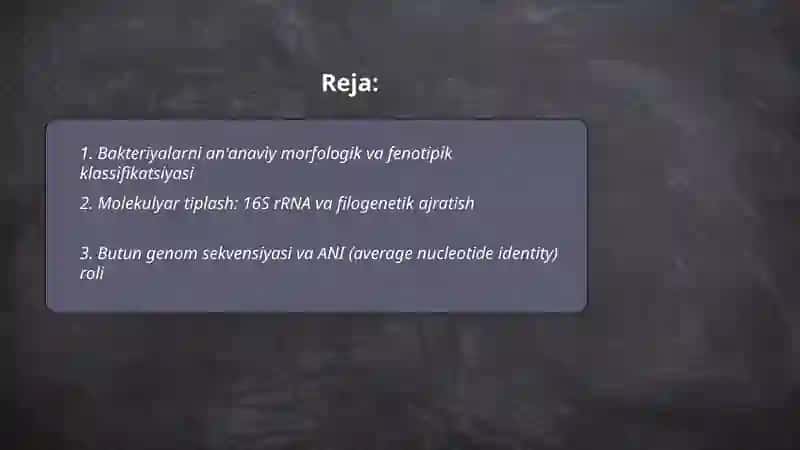Bakteriyalarni klassifikatsiyasi,toksonomiyasi va nomenklaturasi 2