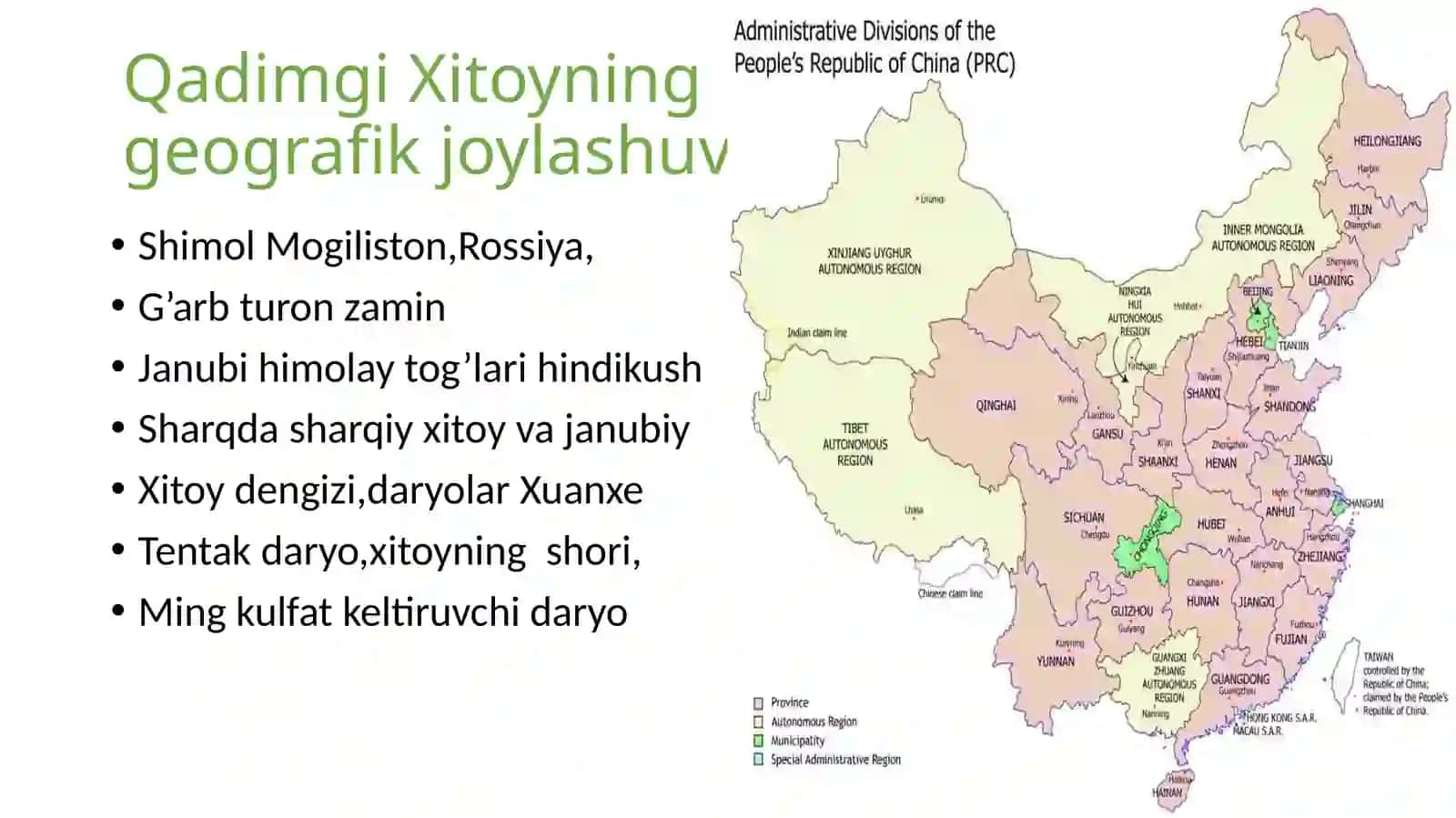 Jahon tarixidan Qadimgi Xitoy mavzusida slayd. 2