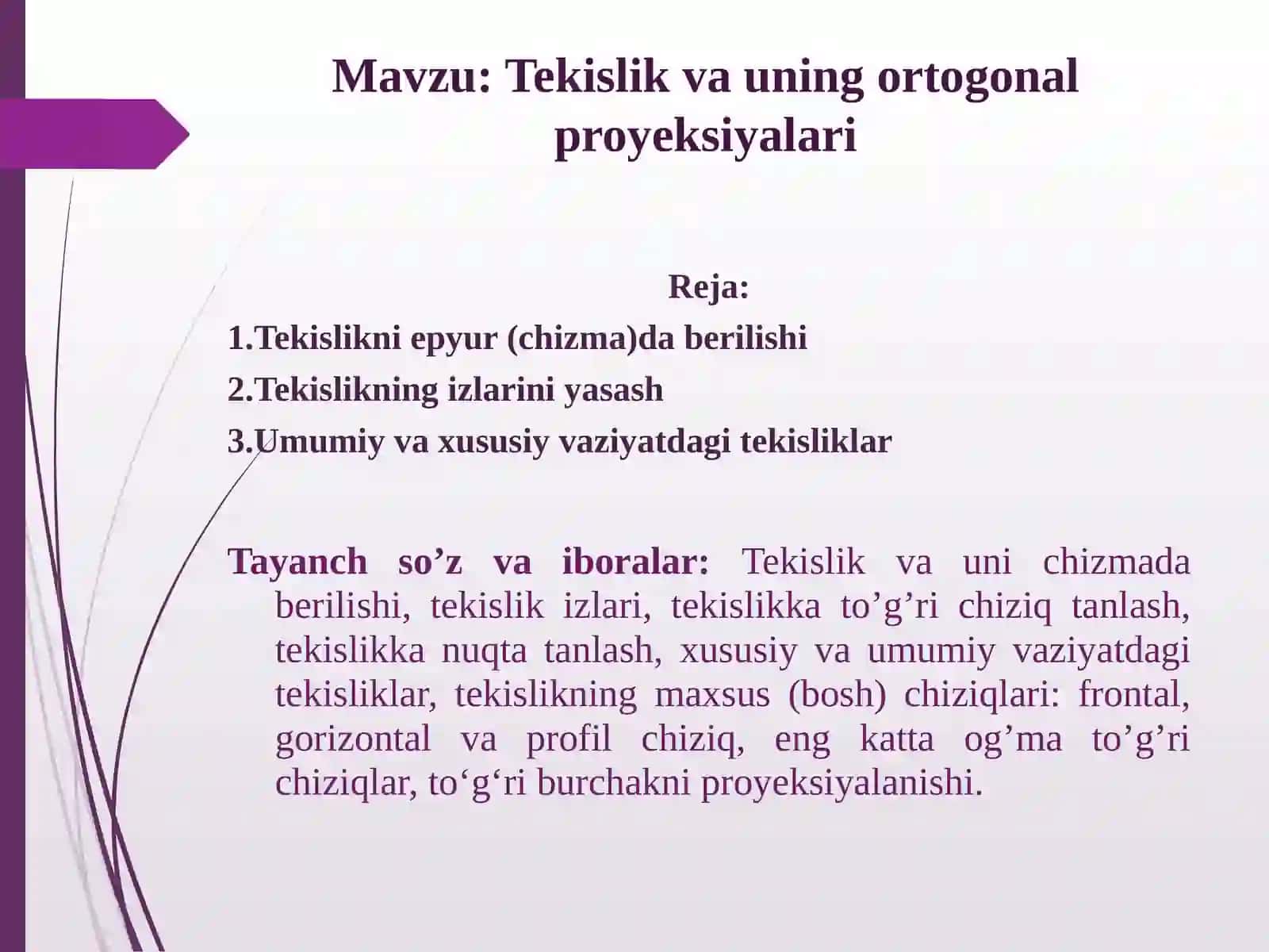 Tekislik va uning ortogonal proyeksiyalari 2