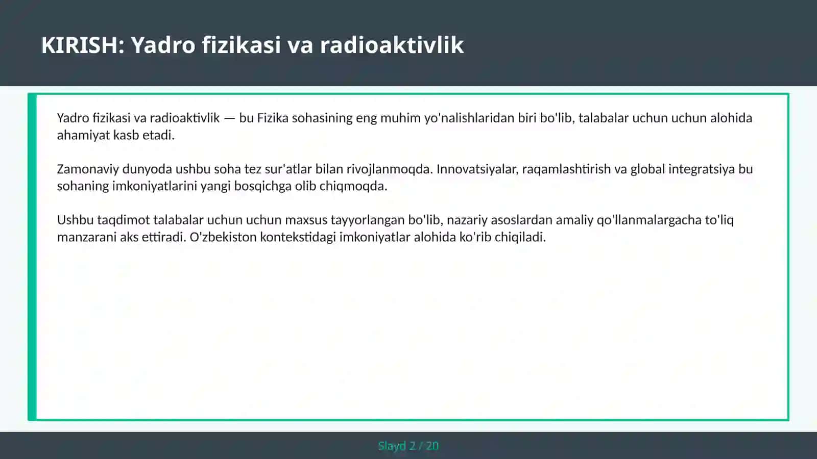 Yadro fizikasi va radioaktivlik 2