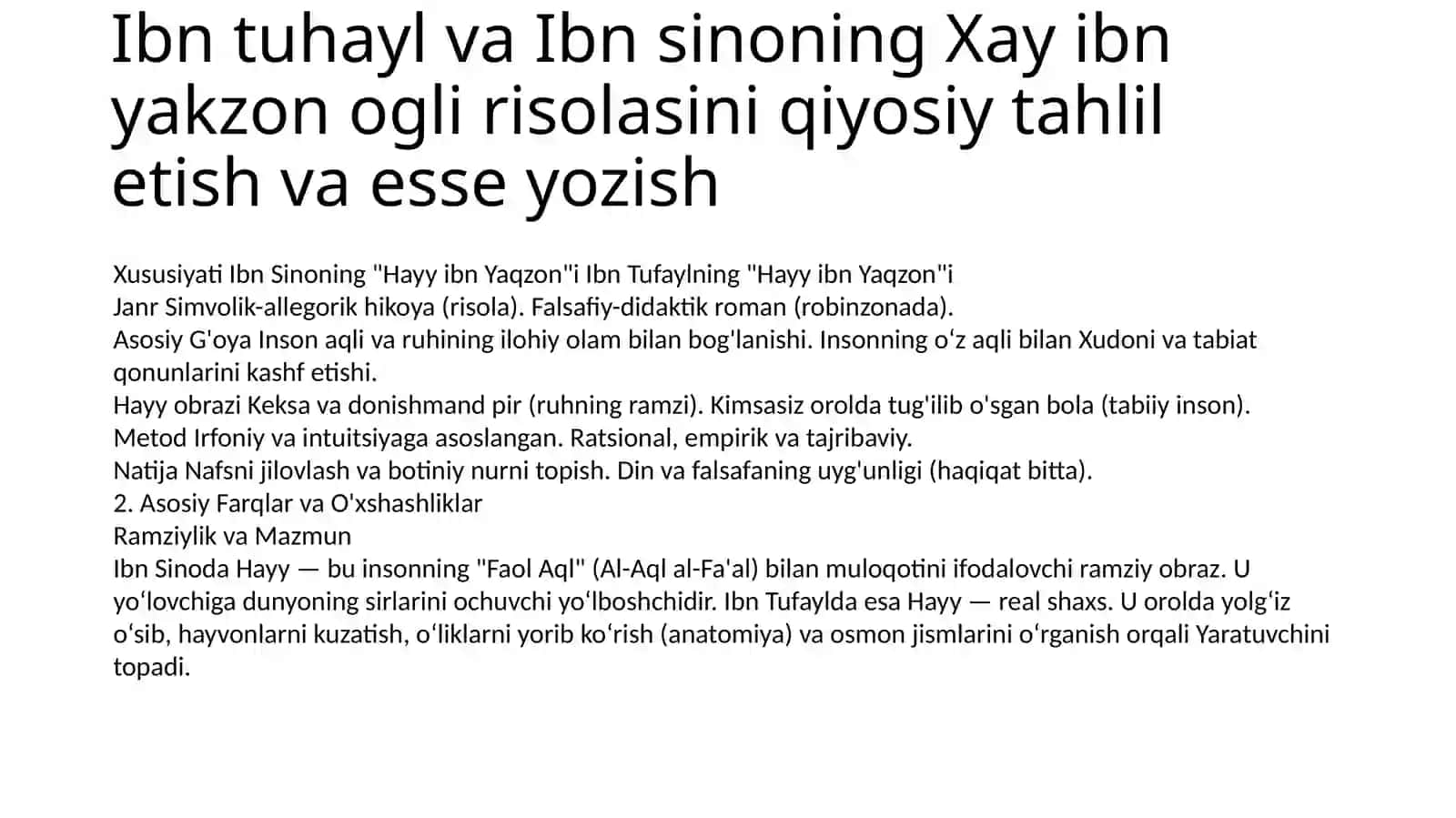 Ibn Tufayl asari "Tabiat va Jamiyat"da 2