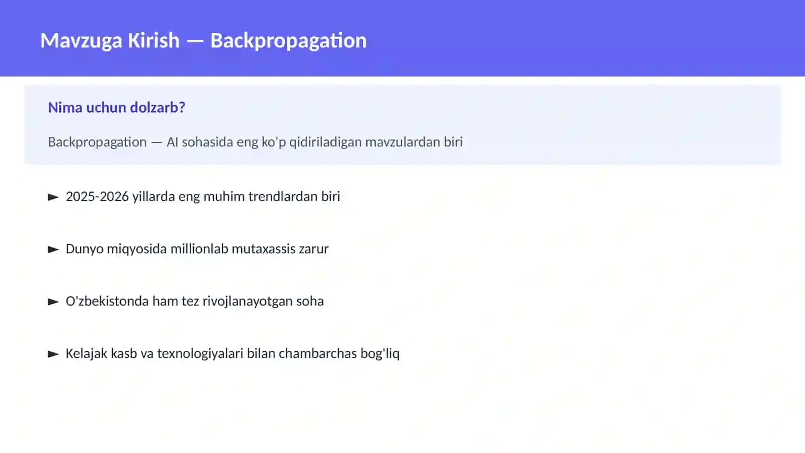 AI | DEEP LEARNING VA NEYRON TARMOQLAR 2