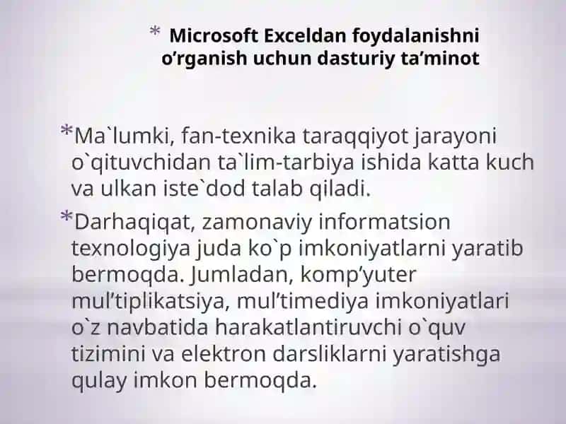 Microsoft Exceldan foydalanishni o’rganish uchun dasturiy ta’minot 2