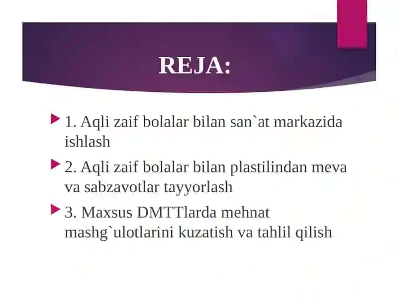 Maxsus DMTTlarda mehnat mashg`ulotlarini kuzatish va tahlil qilish 2