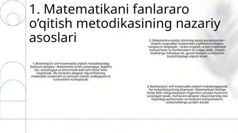 BoshlangʻIch Sinflarda Matematika OʻQitish Metodikasi Fan Sifatida Fanlararo BogʻLiqligi 2