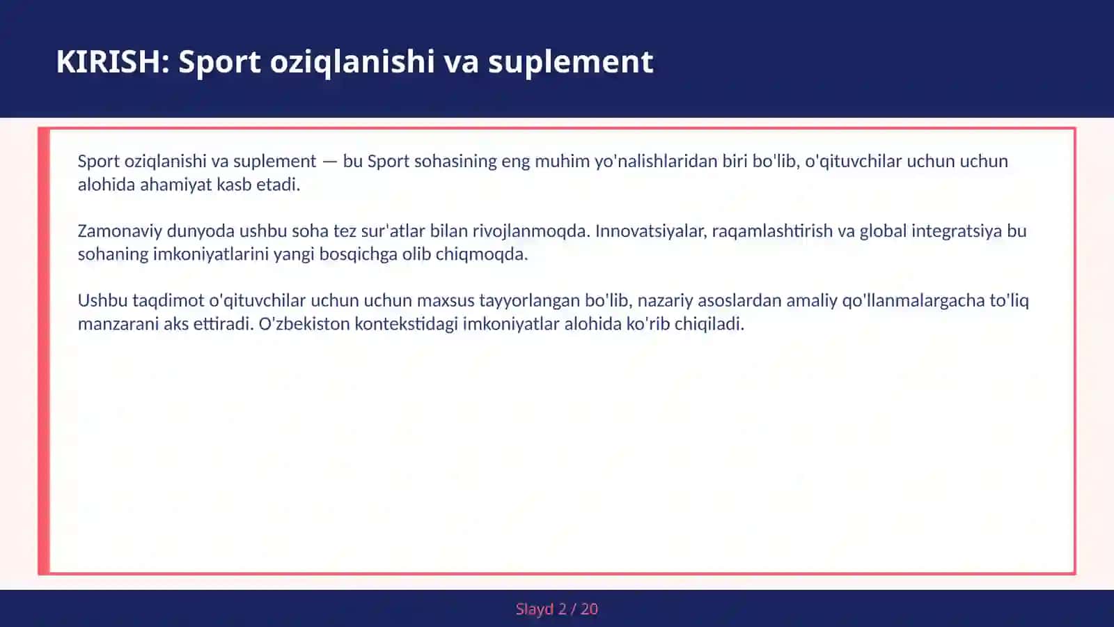 SPORT OZIQLANISHI VA SUPLEMENT 2