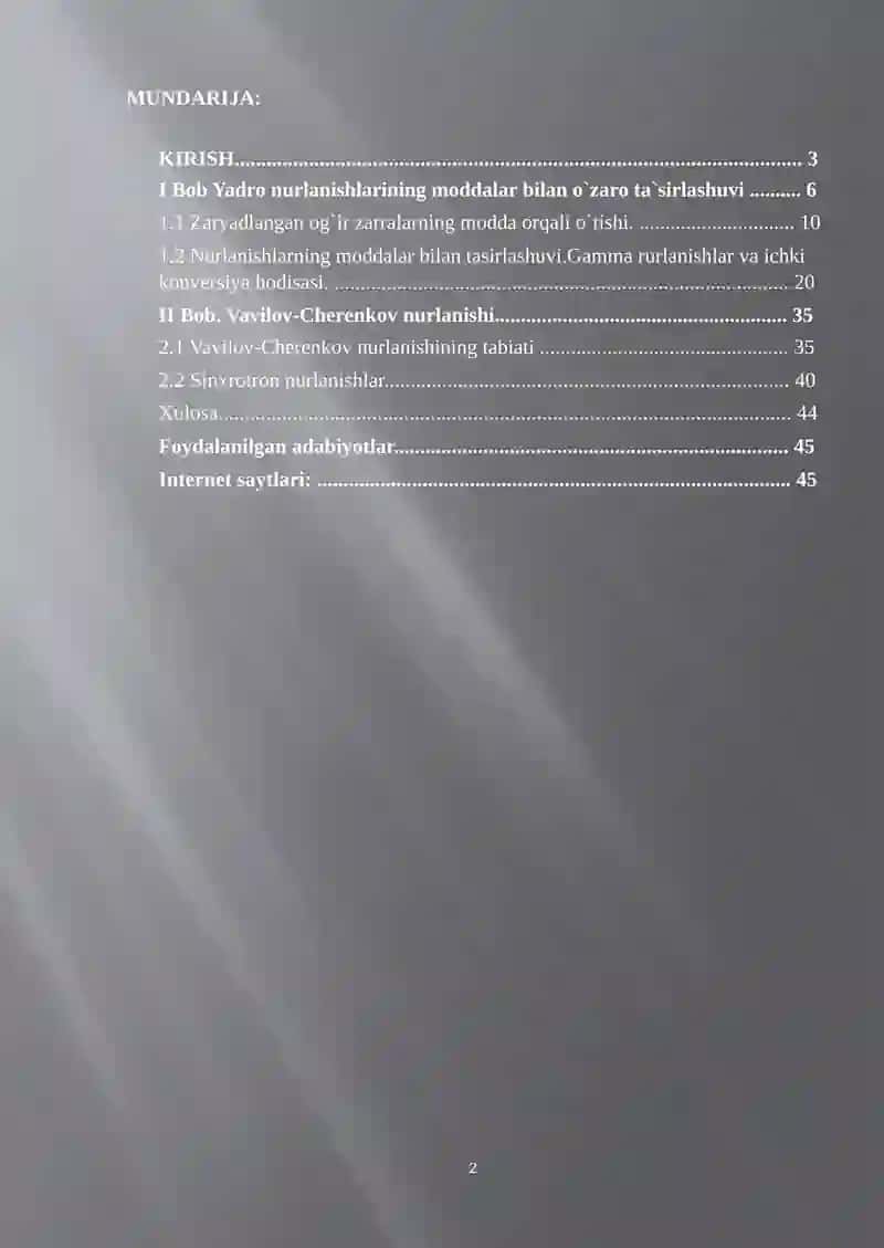 Vavilov Cherinkov nurlanishi. Hosil bo`lishi va fizik asoslari. 2