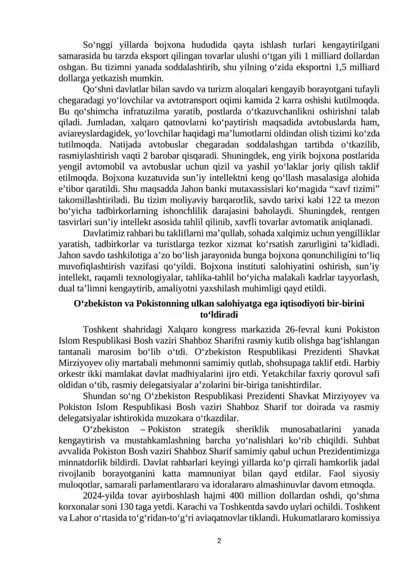 Oʻzbekiston Respublikasidagi iqtisodiy, Ijtimoiy-siyosiy voqealarga doir MAʼLUMOTLAR 2