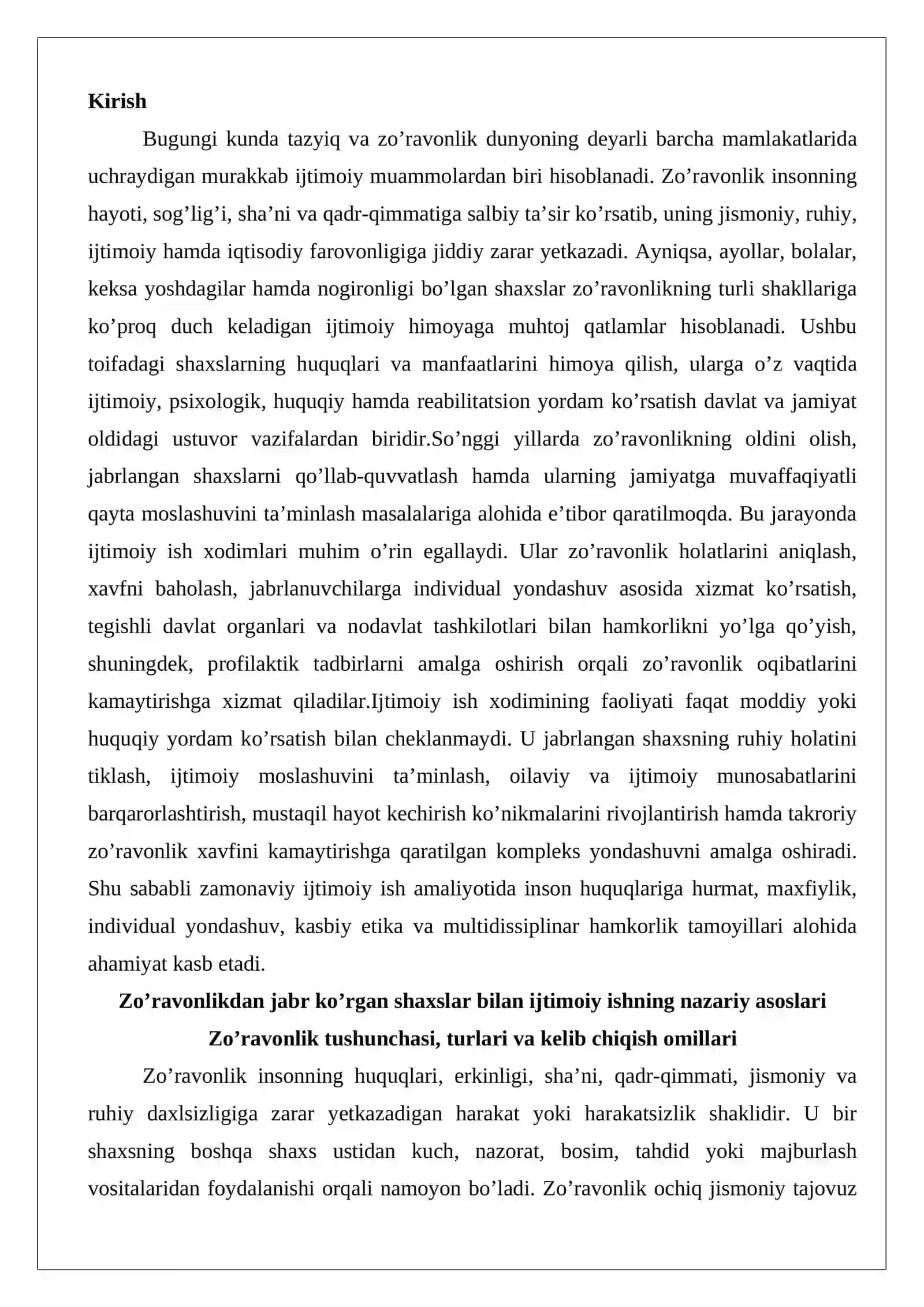Zo’ravonlikdan Jabr Ko’rgan Shaxslar Bilan Ijtimoiy Ishning Nazariy Asoslari 2