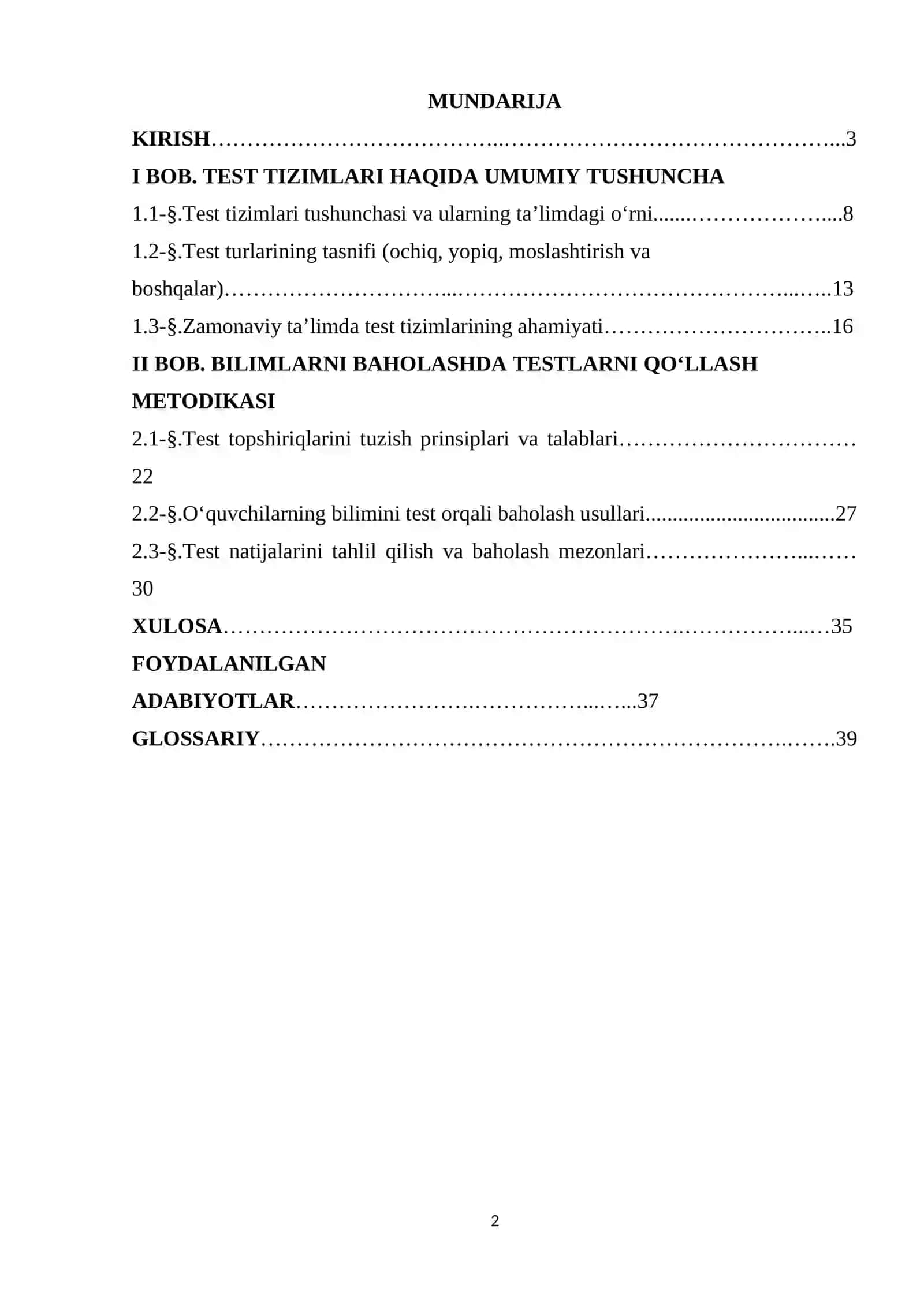 Test tizimlari yordamida bilimlarni baholash metodikasi 2