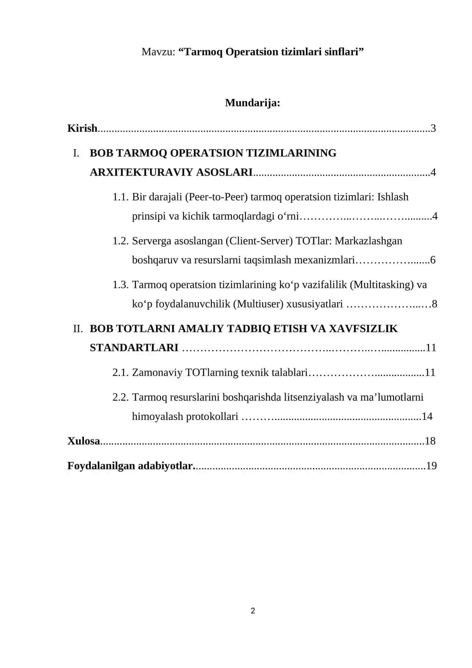 Tarmoq Operatsion tizimlari sinflari 2