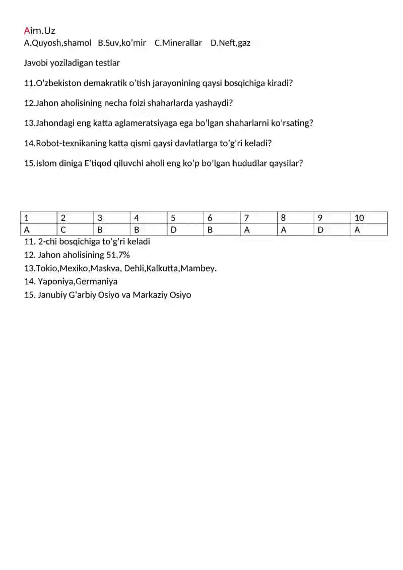 Geografiya 9-sinf 1-chorak I-variant 2