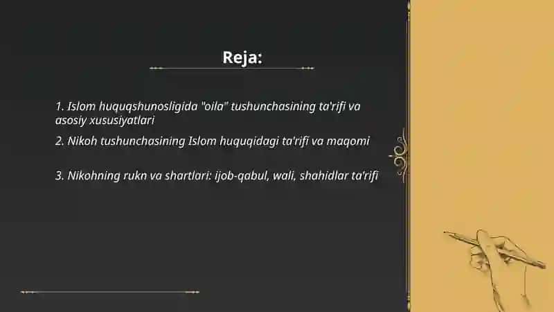 Islom huquqshunosligida oila,nikoh,taloq, idda,zihor tushunchalarini ta'riflash 2
