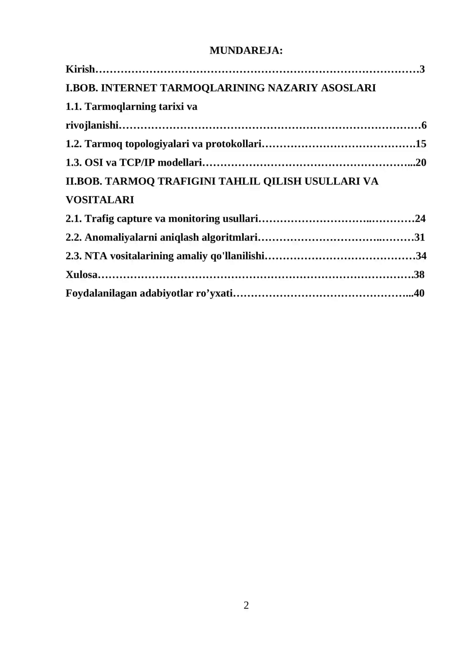 Internet tarmoqlarining tahlili 2